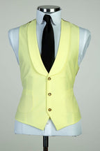 Charming Yellow Peaked Lapel 3 Piece Suits For Men