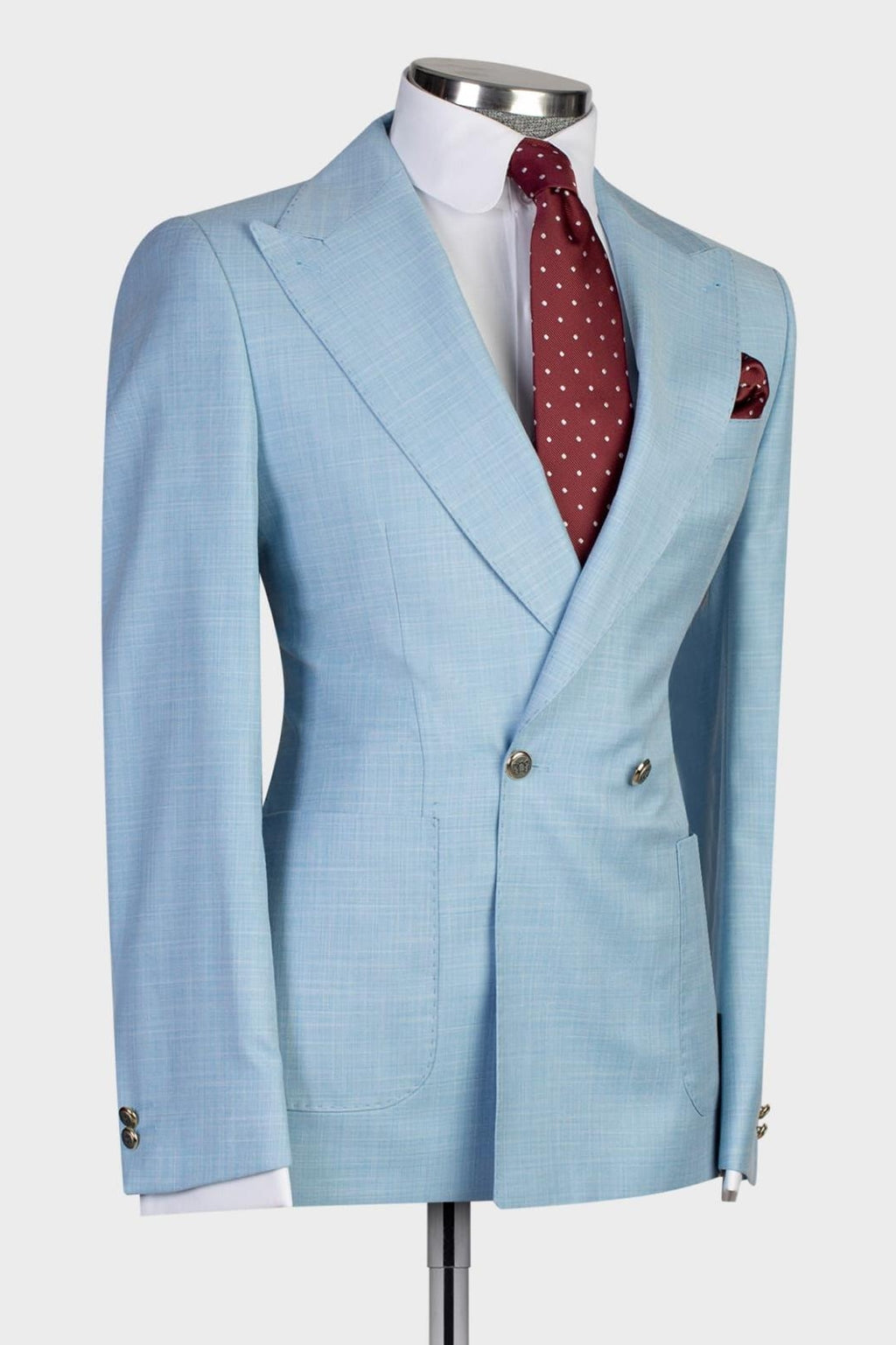 Chic Light Blue Peaked Lapel Double Breasted Men Suits