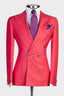Coral Red Peaked Lapel Double Breasted Men Suits