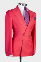 Coral Red Peaked Lapel Double Breasted Men Suits