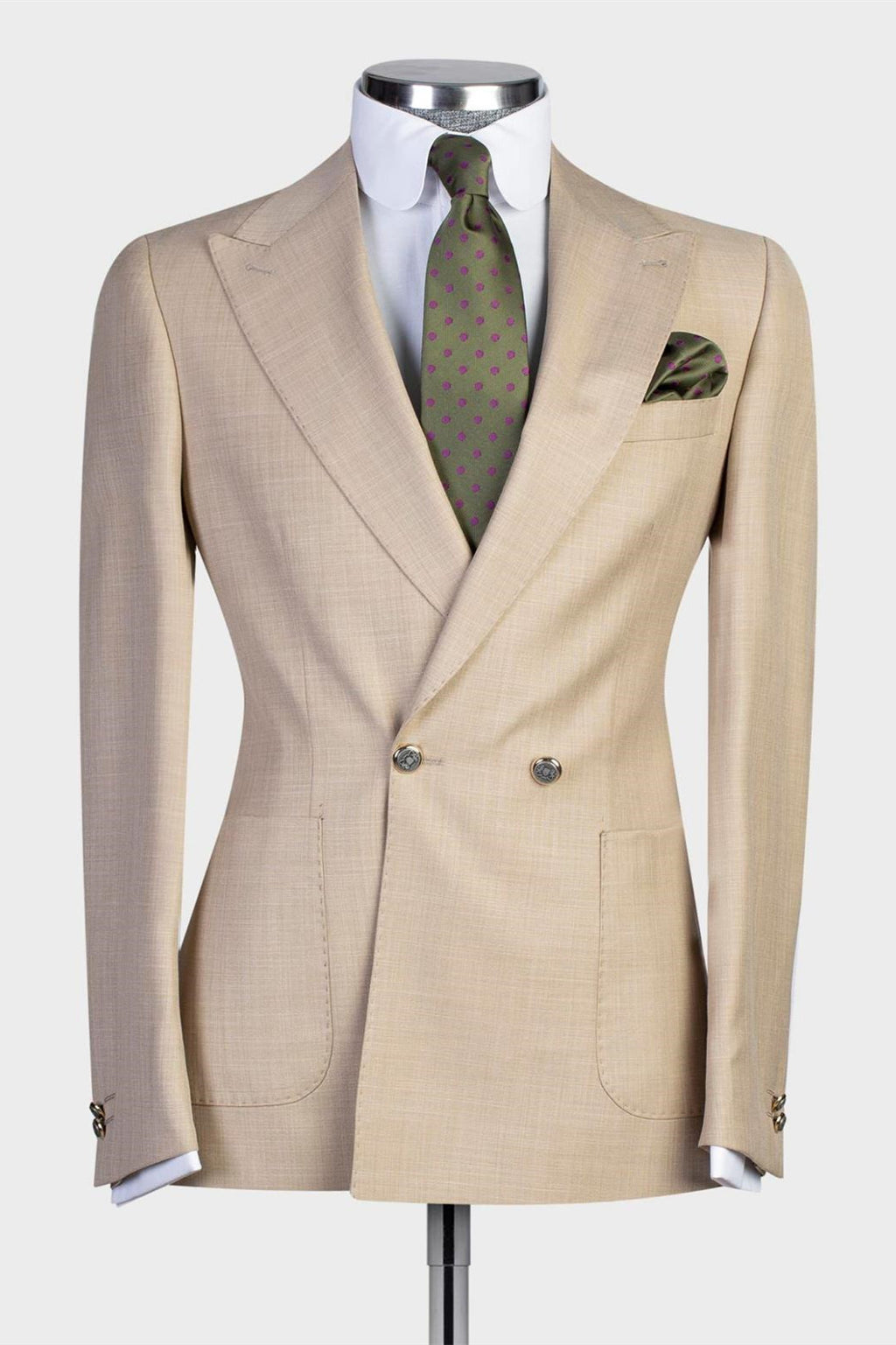 Light Beige Peaked Lapel Double Breasted Men Suits