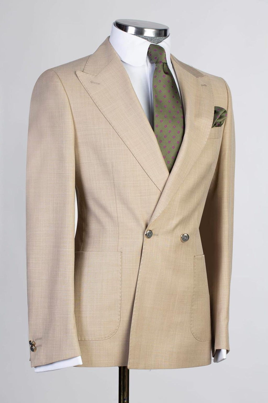 Light Beige Peaked Lapel Double Breasted Men Suits