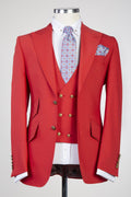 Charming Red 3 Piece Peaked Lapel Men Suits