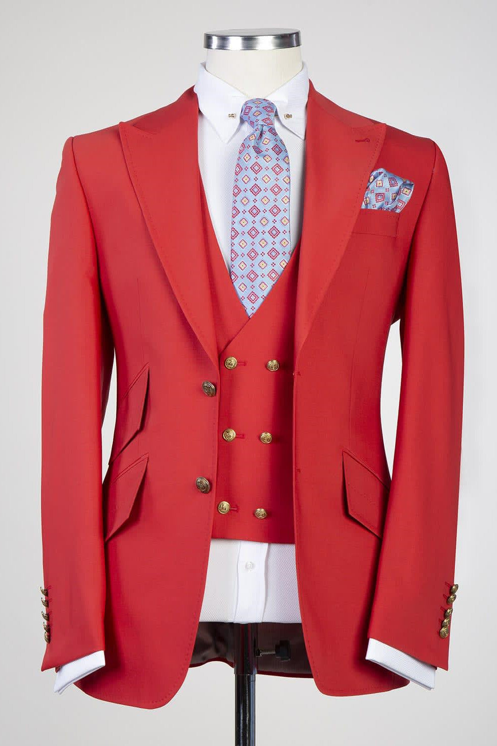 Charming Red 3 Piece Peaked Lapel Men Suits