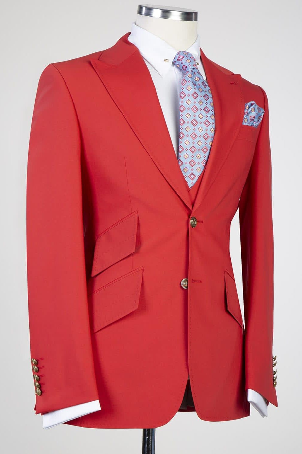 Charming Red 3 Piece Peaked Lapel Men Suits