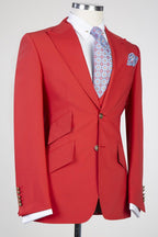 Charming Red 3 Piece Peaked Lapel Men Suits