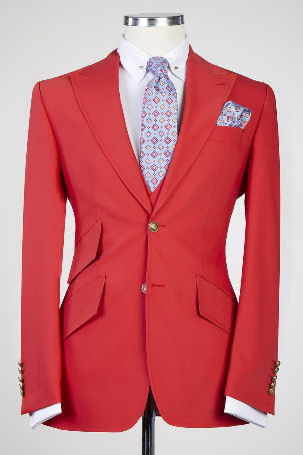Charming Red 3 Piece Peaked Lapel Men Suits