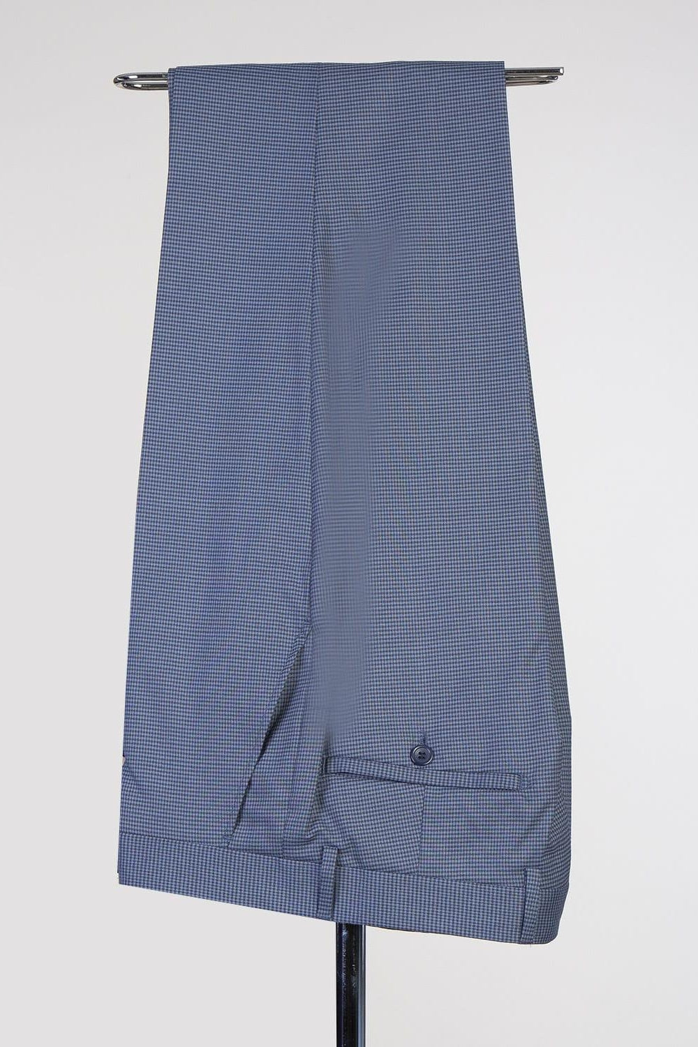 Slate Blue Plaid 3 Piece Peaked Lapel Men Suits