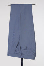 Slate Blue Plaid 3 Piece Peaked Lapel Men Suits