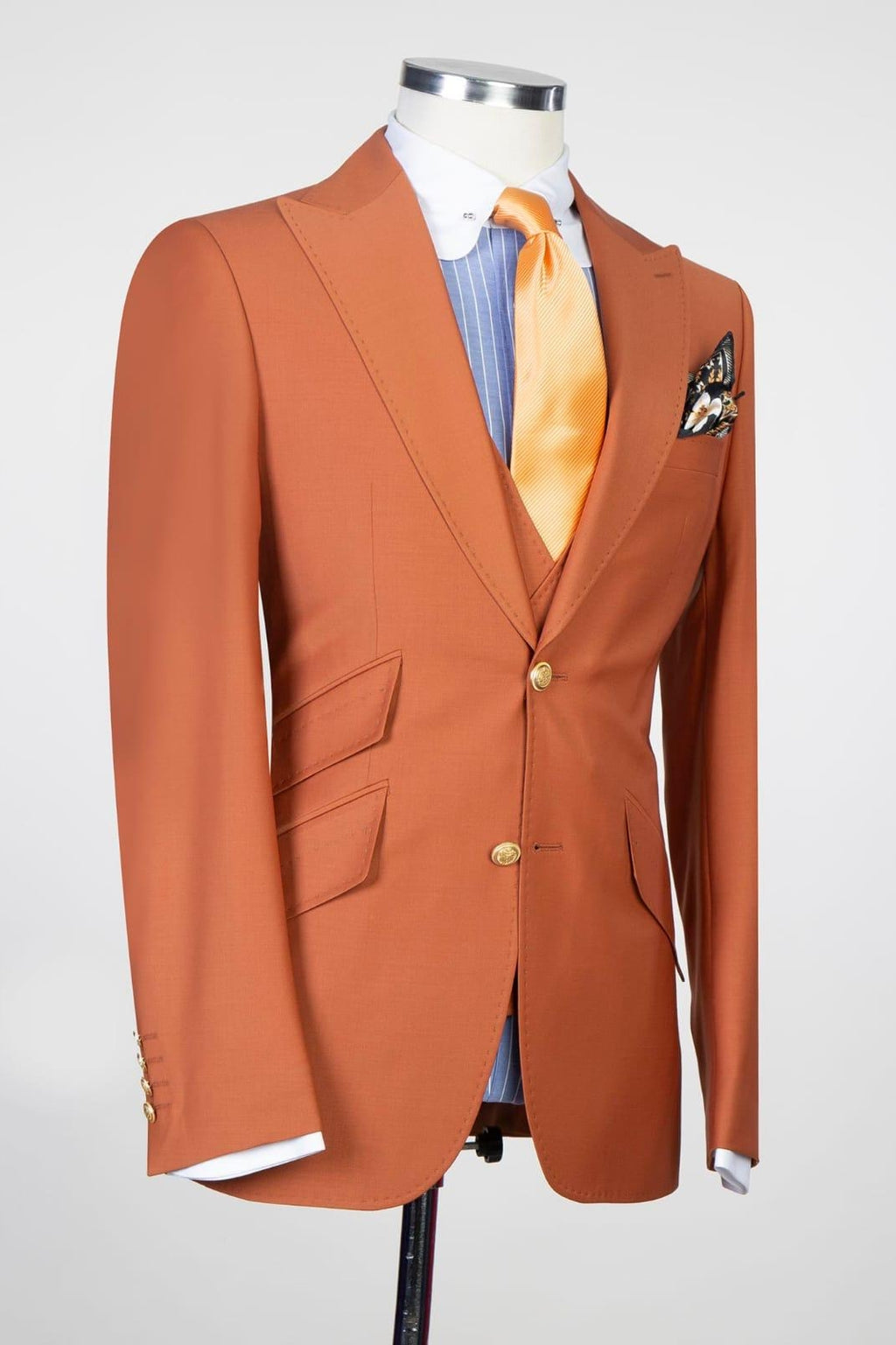 Terracotta 3 Piece Peaked Lapel Men Suits