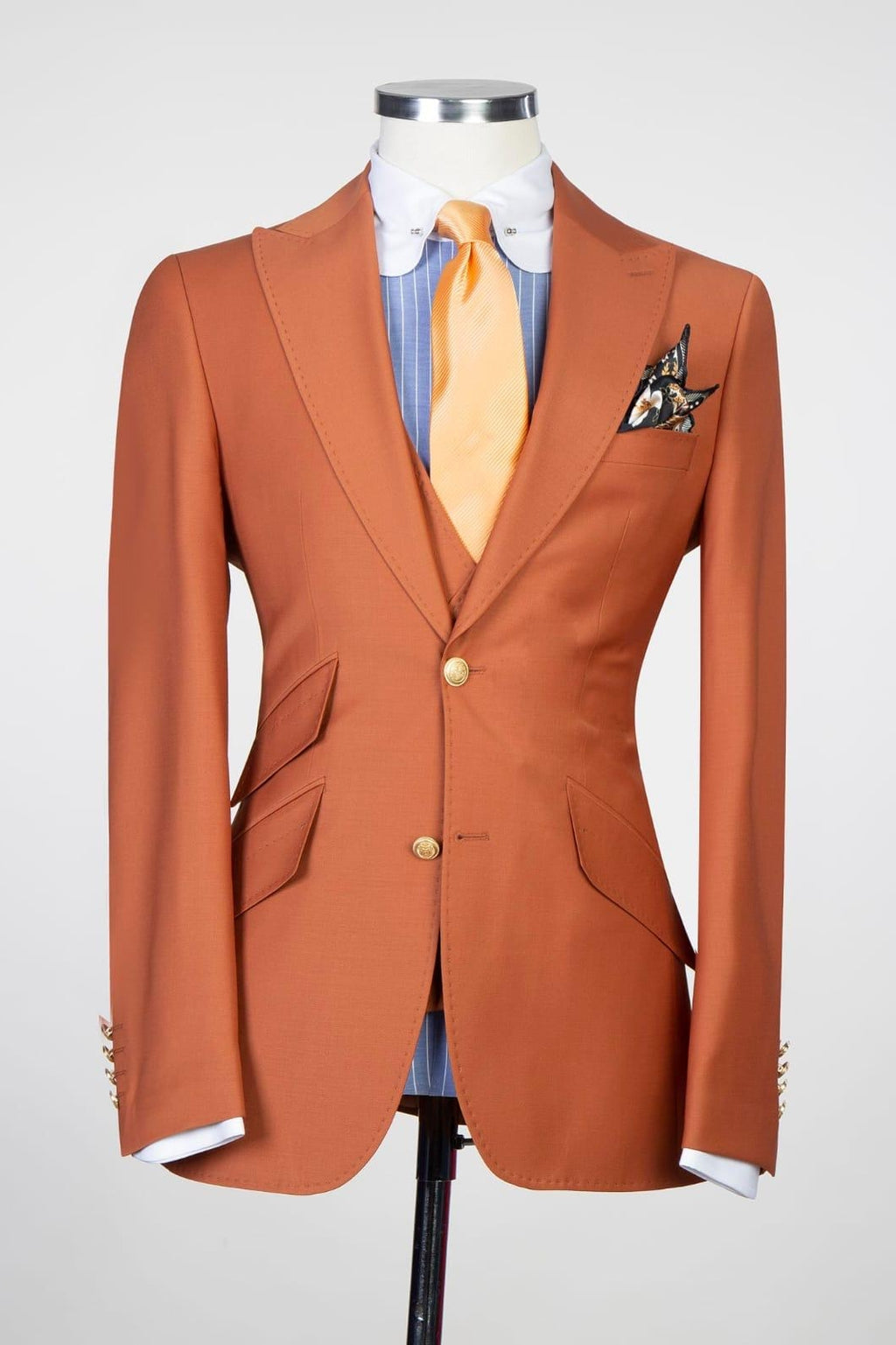 Terracotta 3 Piece Peaked Lapel Men Suits
