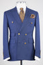 Dark Blue Dot Peaked Lapel Double Breasted Men Suits