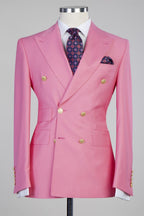 Fashion Pink Peaked Lapel Double Breasted Men Suits