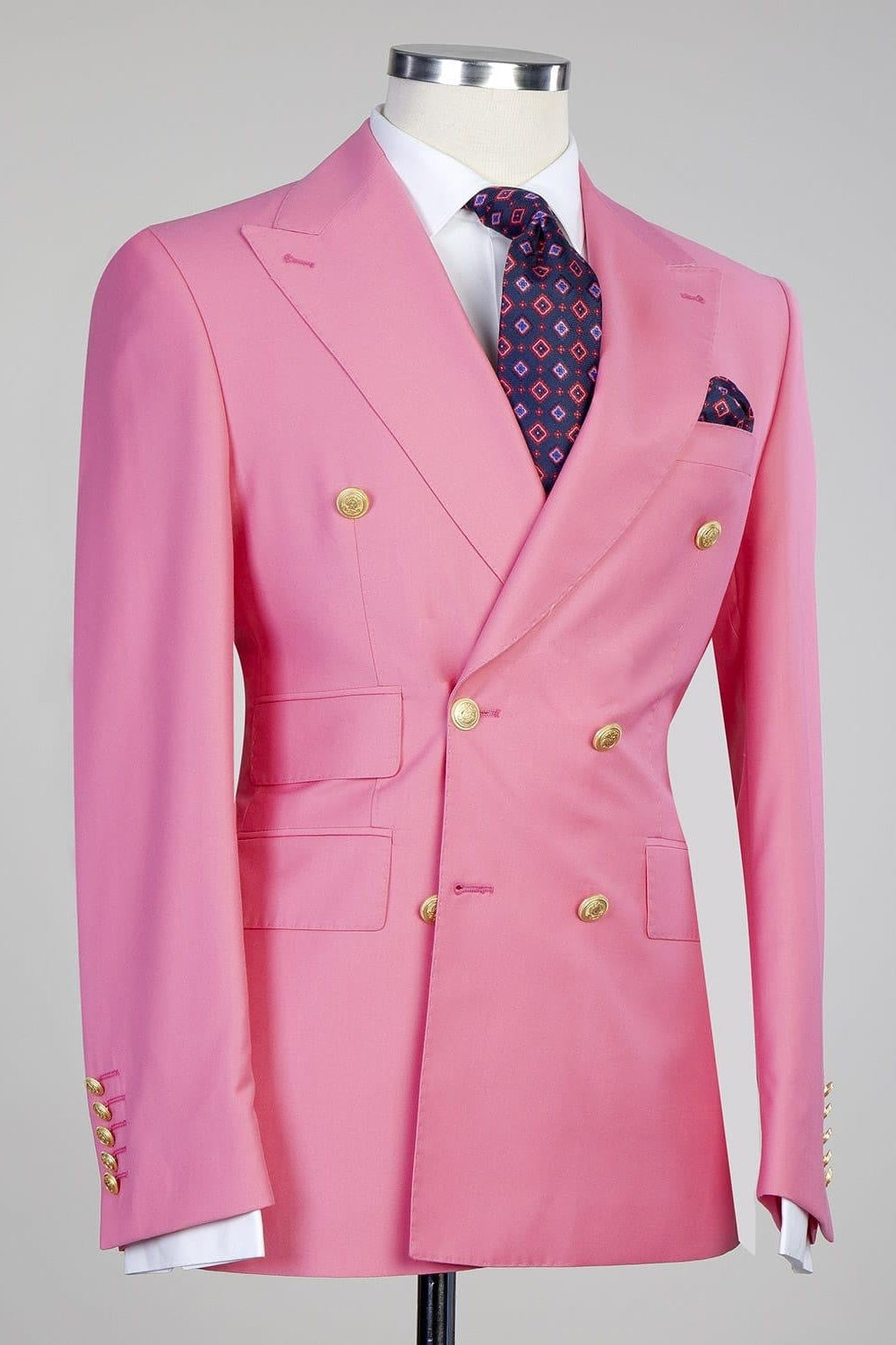 Fashion Pink Peaked Lapel Double Breasted Men Suits