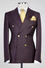 Wine Purple Plaid Peaked Lapel Double Breasted Men Suits