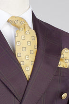 Wine Purple Plaid Peaked Lapel Double Breasted Men Suits