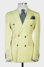 Light Yellow Peaked Lapel Double Breasted Men Suits