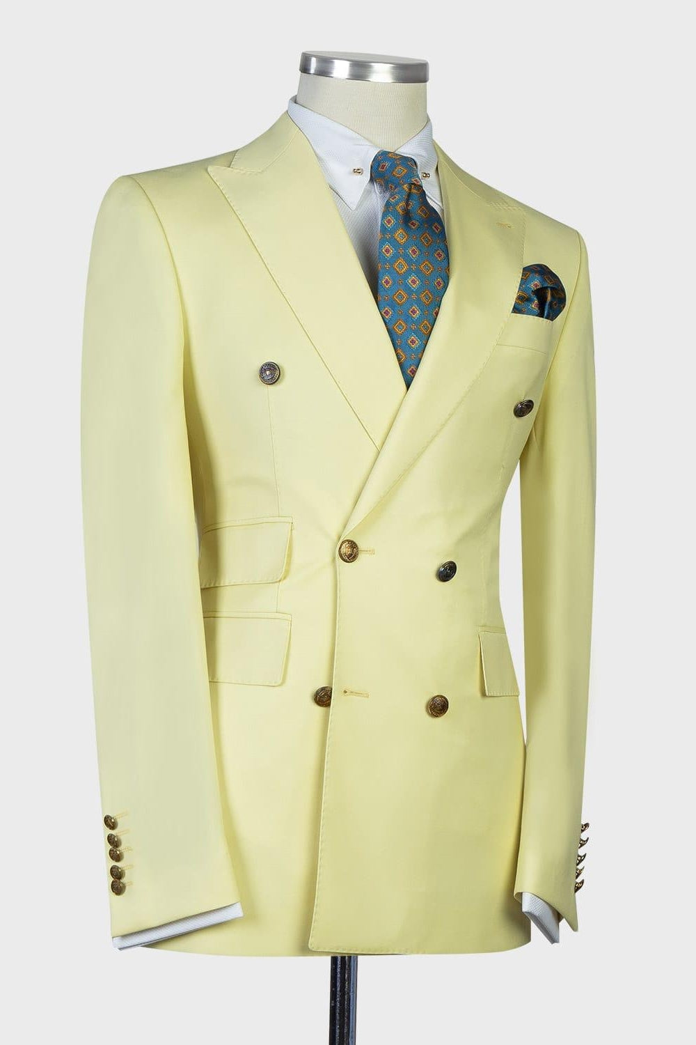 Light Yellow Peaked Lapel Double Breasted Men Suits Secondary image