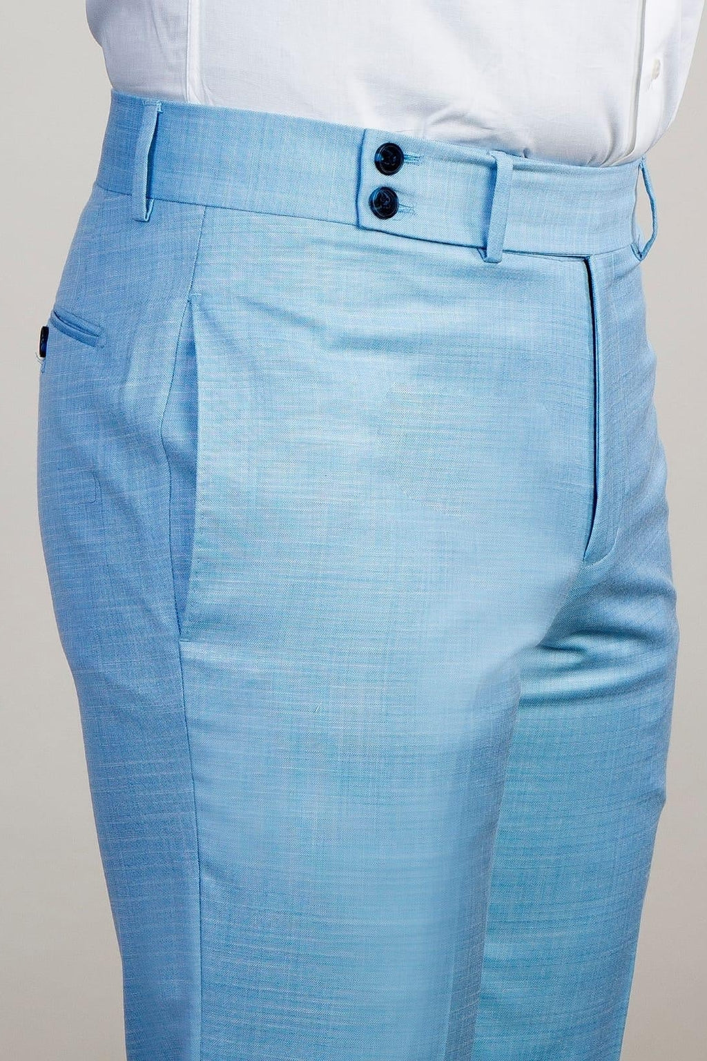Trendy Sky Blue Peaked Lapel Double Breasted Men Suits