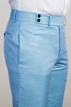 Trendy Sky Blue Peaked Lapel Double Breasted Men Suits