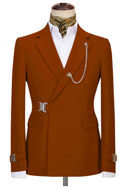 Burnt Orange Notched Lapel Men Suits With Buckle Button