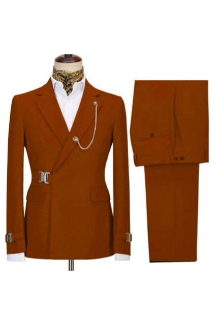 Burnt Orange Notched Lapel Men Suits With Buckle Button