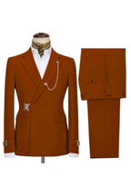 Burnt Orange Notched Lapel Men Suits With Buckle Button