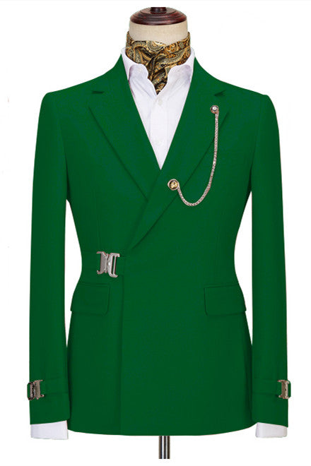 Chic Green Notched Lapel Men Suits With Buckle Button