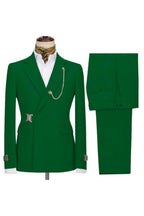 Chic Green Notched Lapel Men Suits With Buckle Button