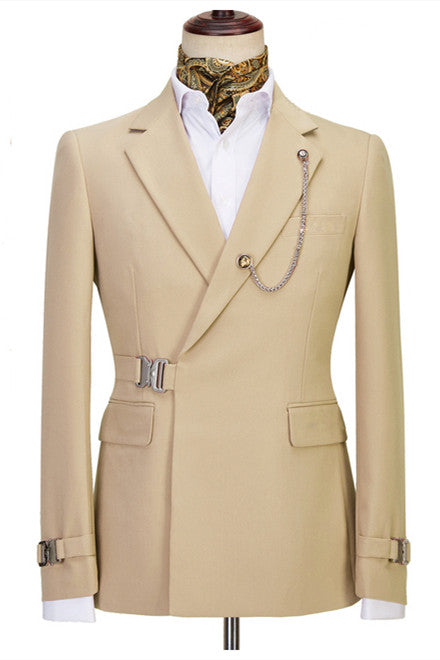 Stylish Khaki Notched Lapel Men Suits With Buckle Button Main image