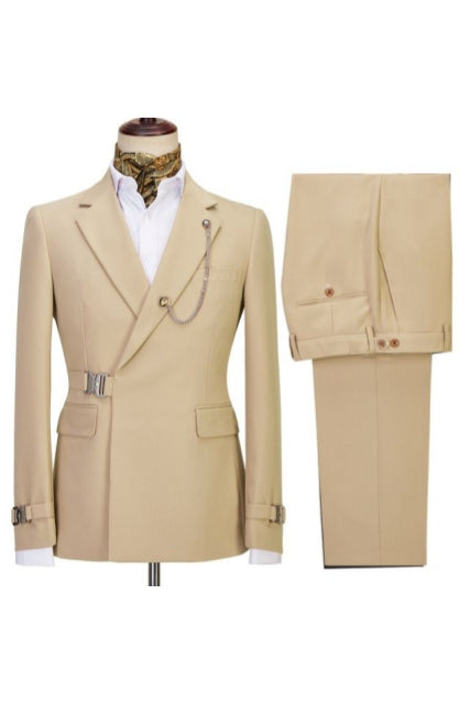 Stylish Khaki Notched Lapel Men Suits With Buckle Button Secondary image