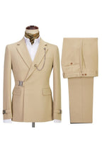 Stylish Khaki Notched Lapel Men Suits With Buckle Button