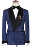 Best Fitted Navy Jacquard Double Breasted Shawl Lapel Men Suits