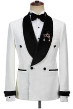 Bespoke White Jacquard Double Breasted Shawl Lapel Men Suits