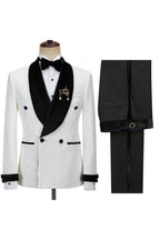 Bespoke White Jacquard Double Breasted Shawl Lapel Men Suits