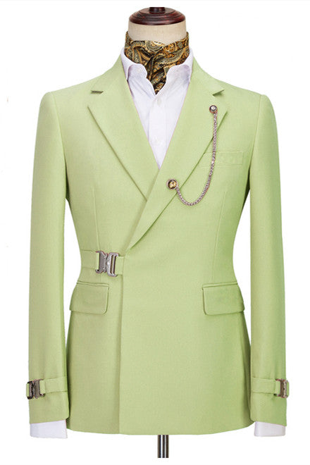 Lime Green Notched Lapel Buckle Button Men Suits Main image