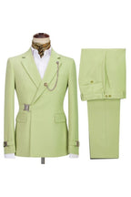 Lime Green Notched Lapel Buckle Button Men Suits