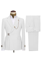 Classy White Notched Lapel Buckle Button Men Suits