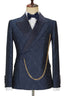 Navy Blue Jacquard Peaked Lapel One Button Men Suits