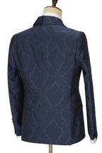 Navy Blue Jacquard Peaked Lapel One Button Men Suits