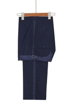 Navy Blue Jacquard Peaked Lapel One Button Men Suits