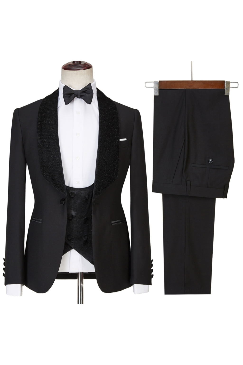 Black 3 Piece Sparkle Shawl Lapel Men Suits