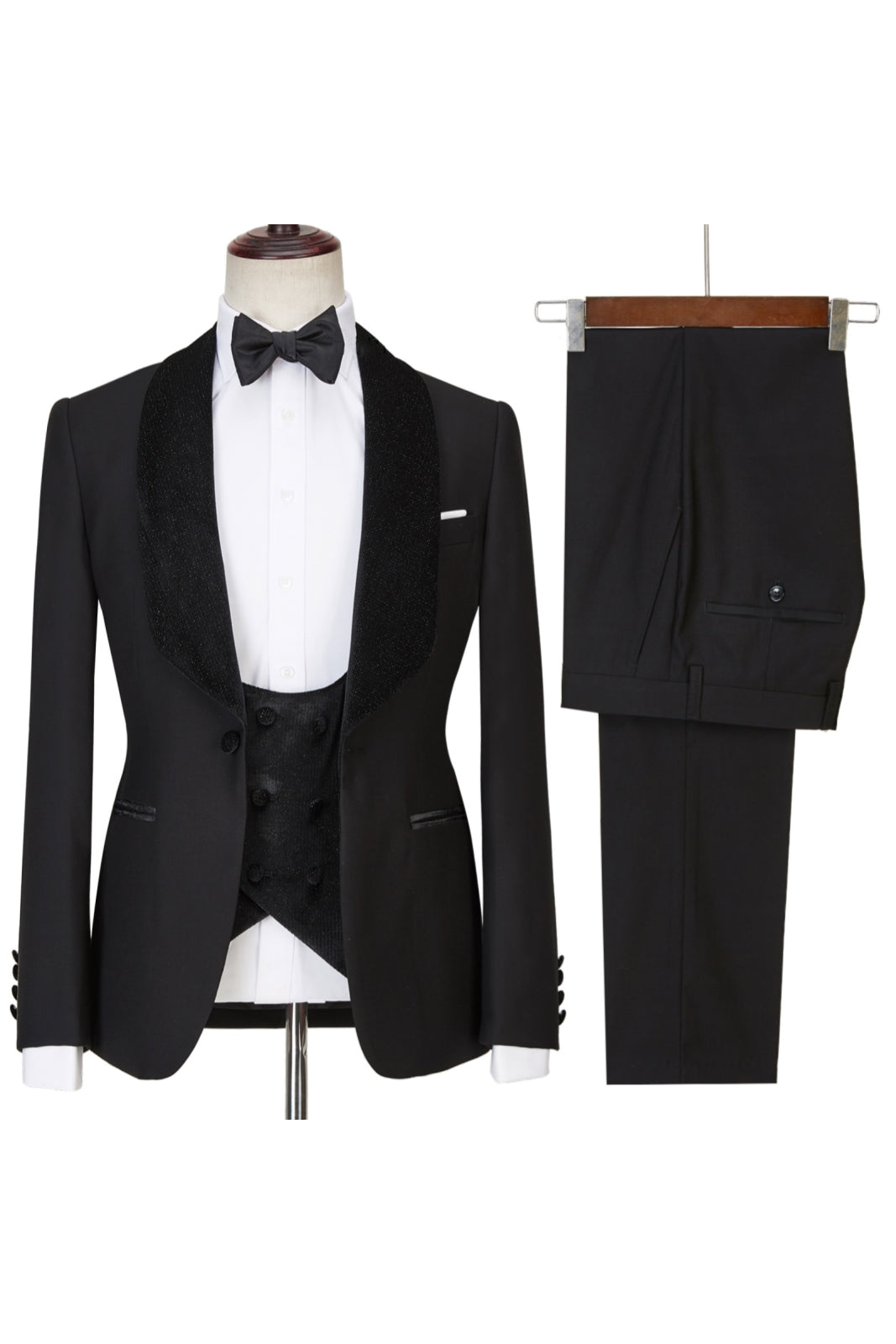 Black 3 Piece Sparkle Shawl Lapel Men Suits