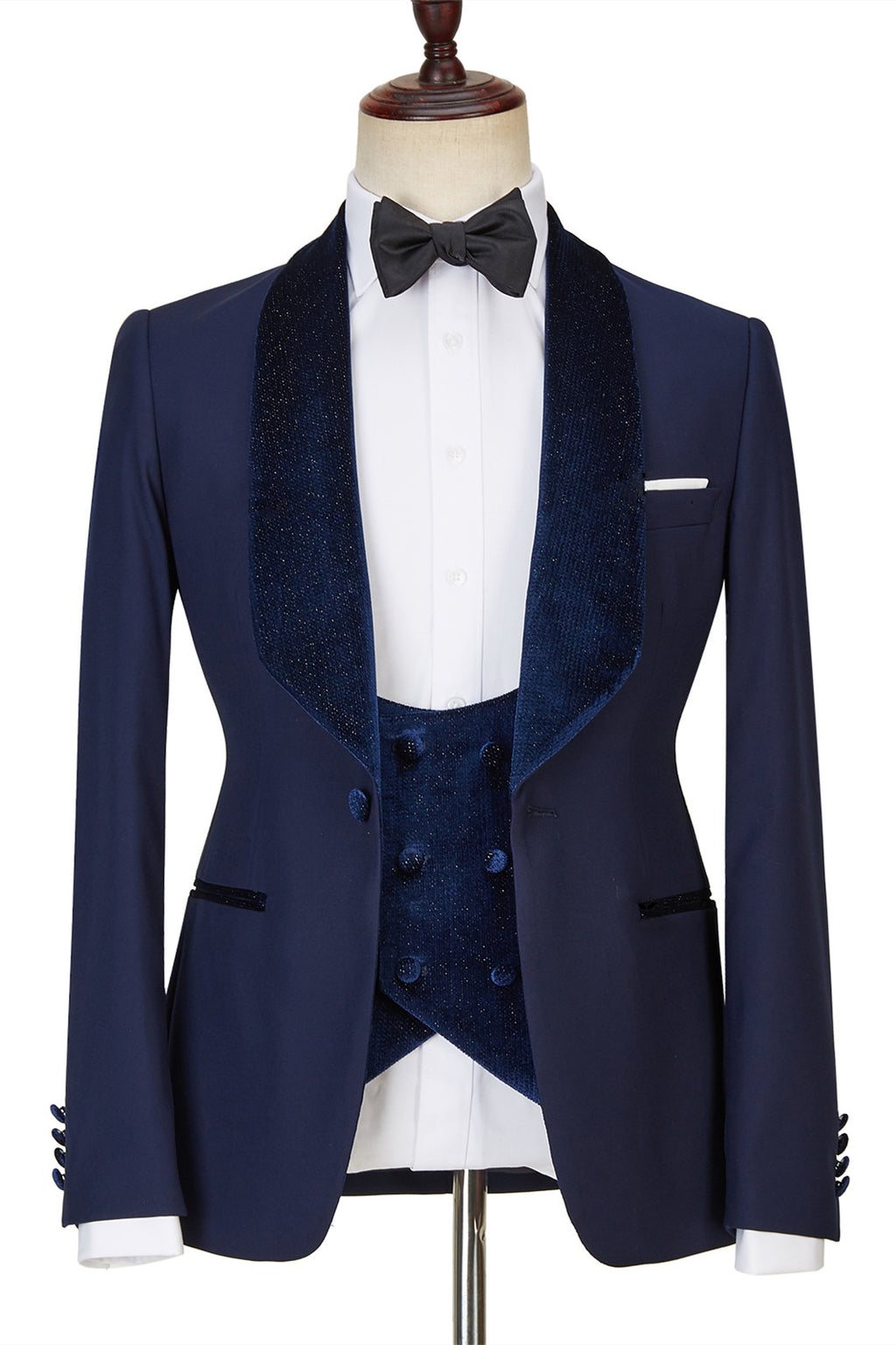 Navy Blue 3 Piece Sparkle Shawl Lapel Men Suits