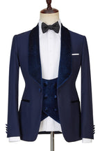 Navy Blue 3 Piece Sparkle Shawl Lapel Men Suits