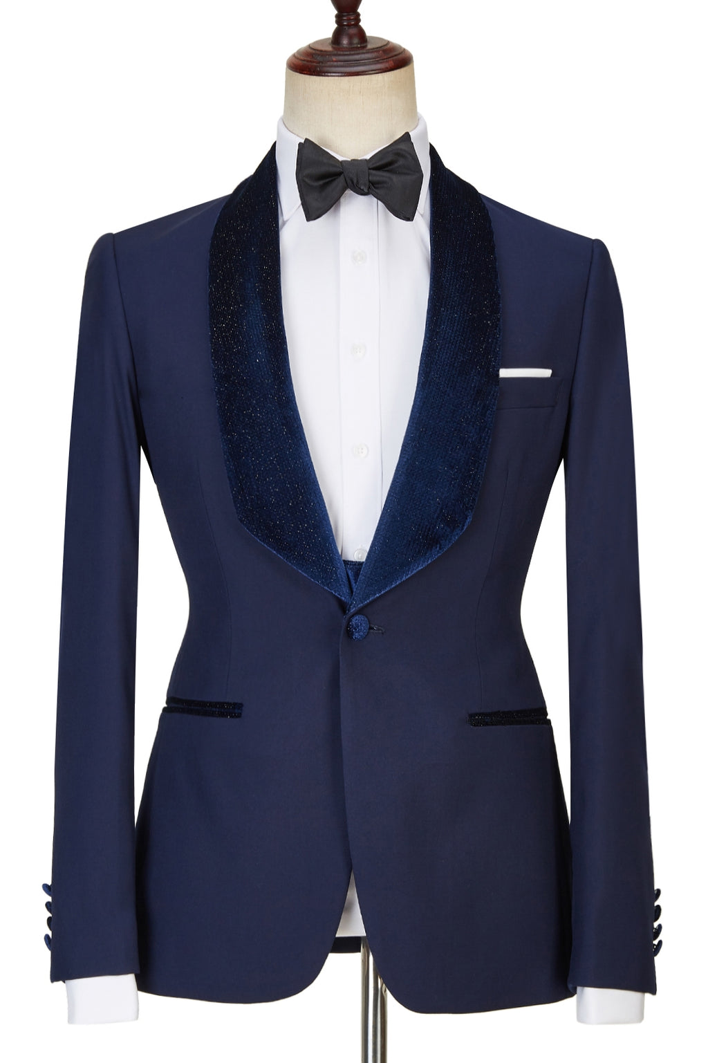 Navy Blue 3 Piece Sparkle Shawl Lapel Men Suits