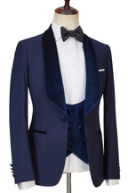 Navy Blue 3 Piece Sparkle Shawl Lapel Men Suits