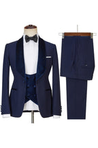 Navy Blue 3 Piece Sparkle Shawl Lapel Men Suits