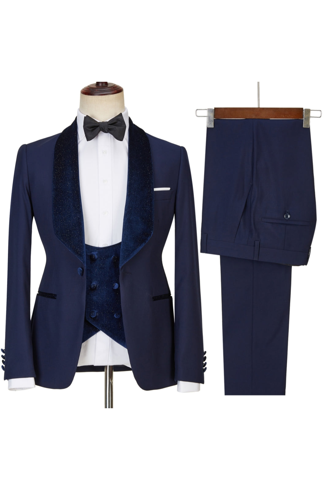 Navy Blue 3 Piece Sparkle Shawl Lapel Men Suits
