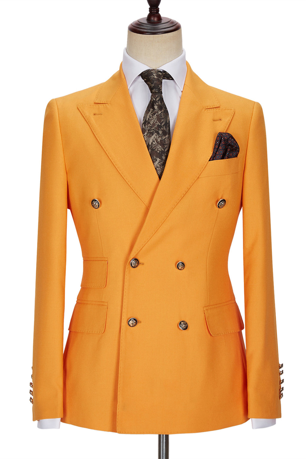 Charming Orange Peaked Lapel Double Breasted Men Suits